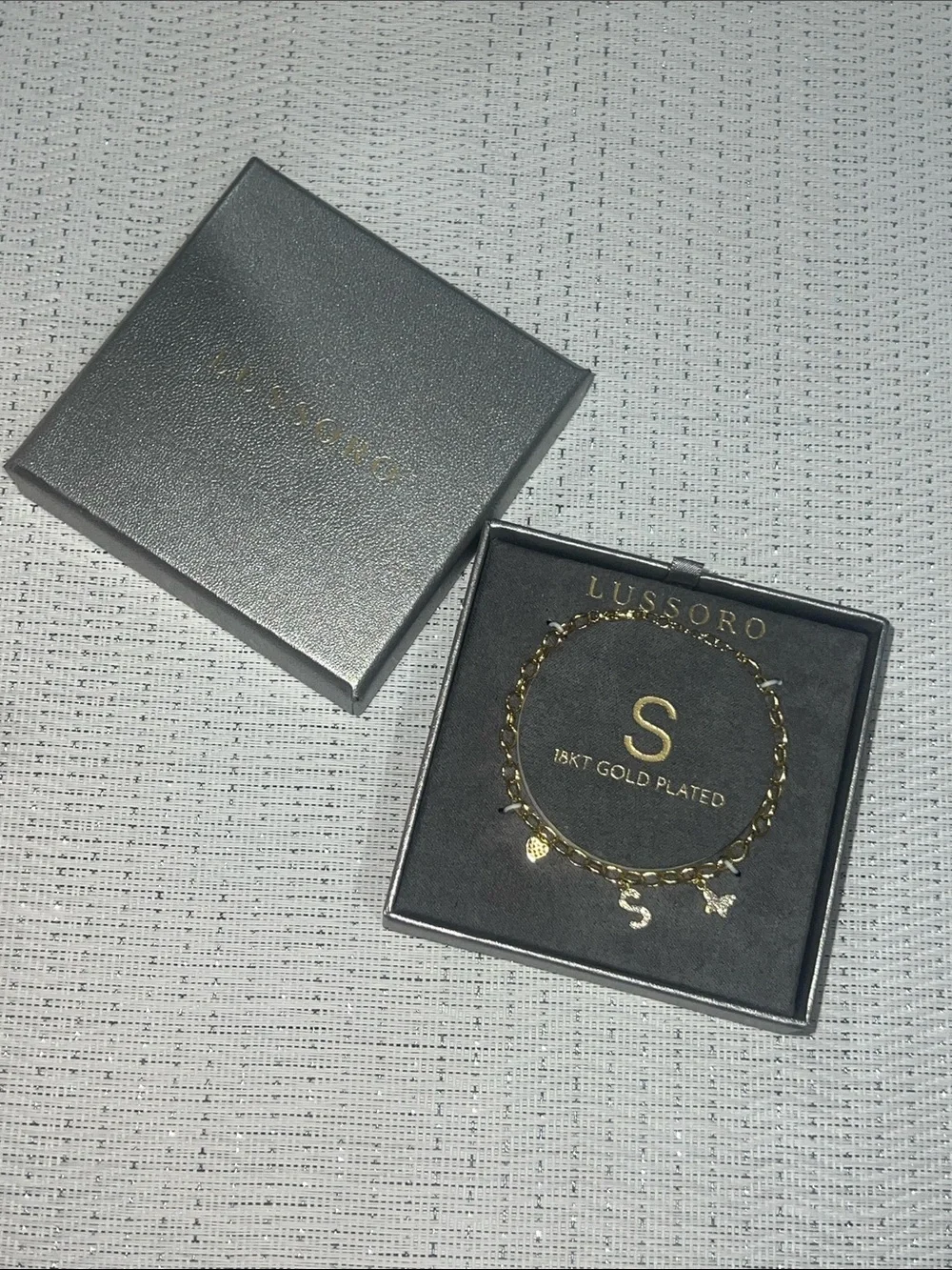 18KT Gold Plated Charm Bracelet in Gold with Initial S